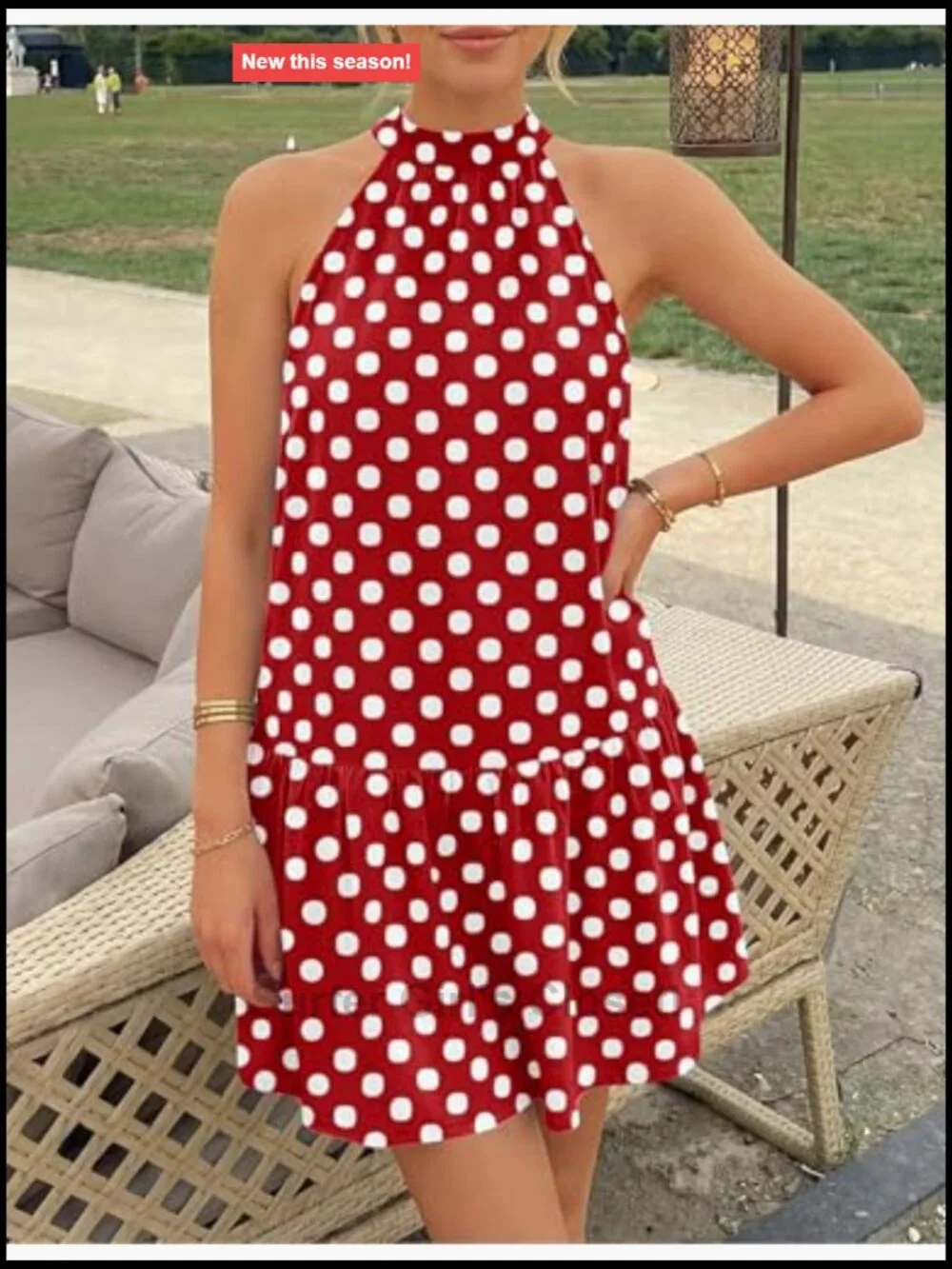 Halter Neck Polka Dot Mini Dress A-Line Flowy Sundress Summer Vacation Outfit